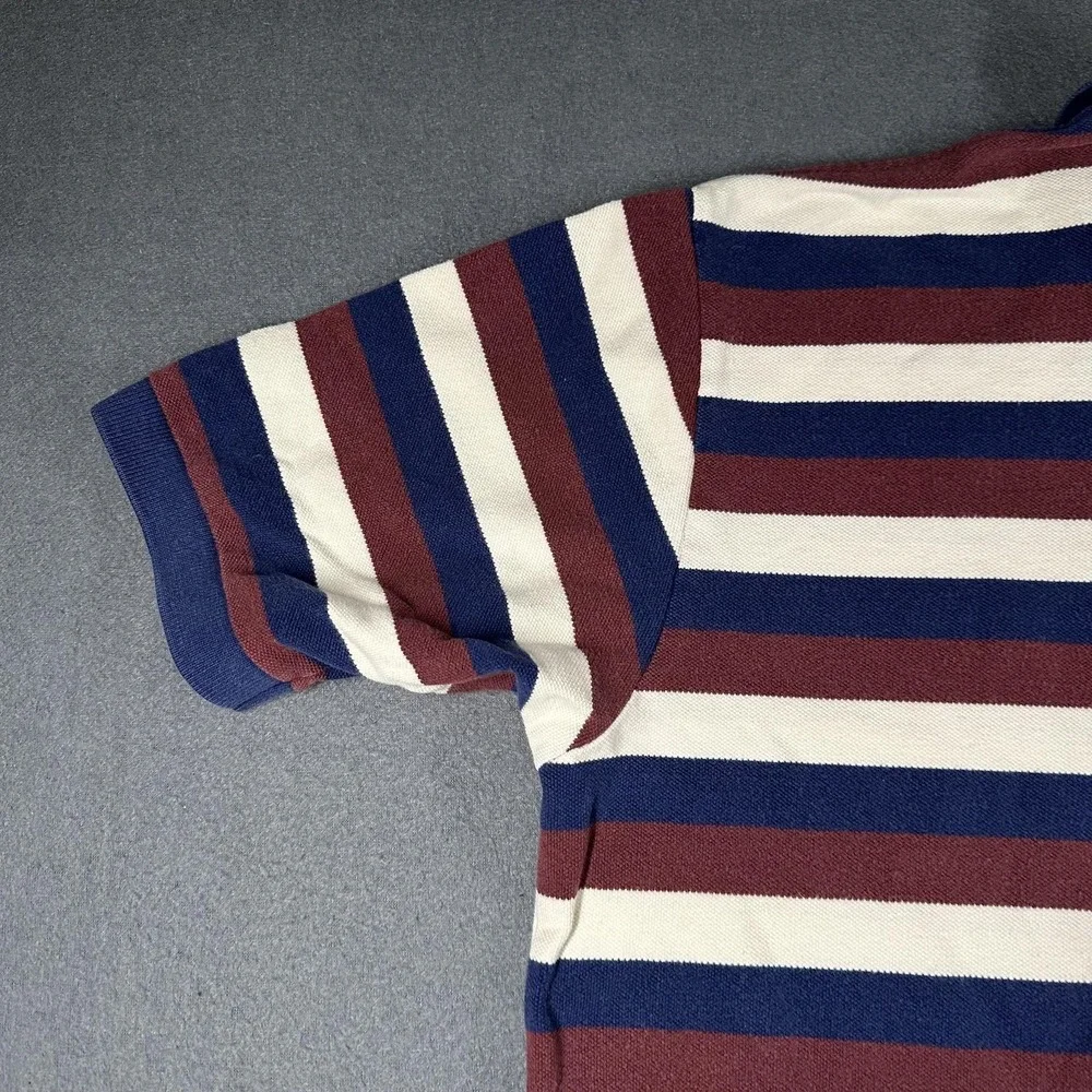 Polo Ralph Lauren Polo Shirt Mens Large Navy Burgundy Stripe Pony‎ Logo Cotton
